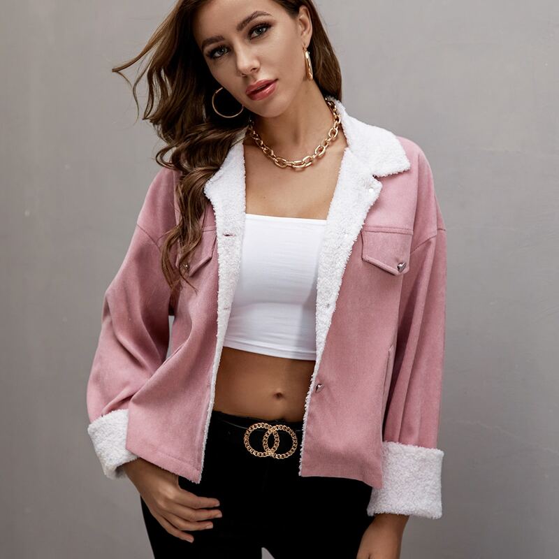 

Drop Shoulder Button Through Corduroy Jacket, Dusty pink