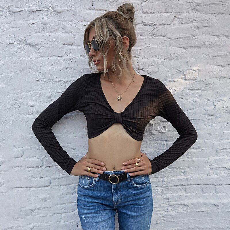 

Ruched Front Crop Top, Black