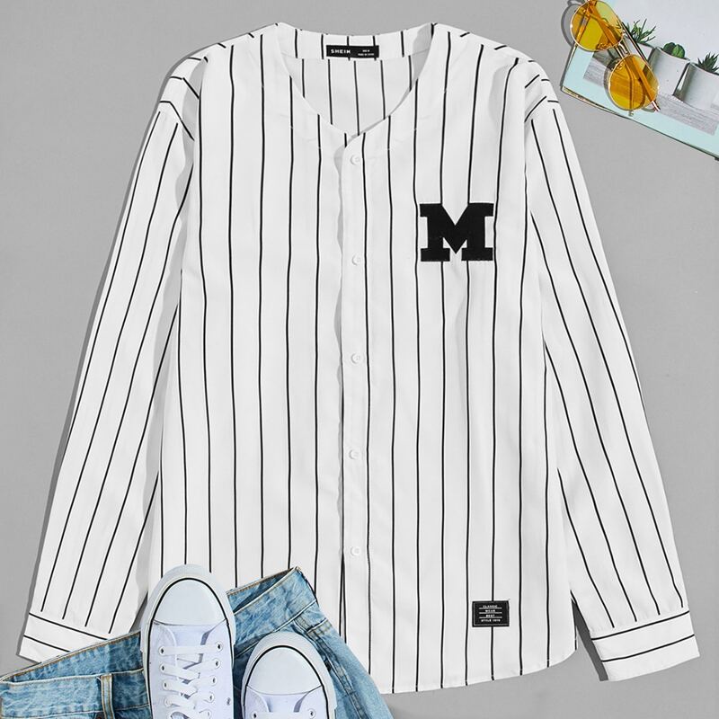 

Guys Patched Detail Striped Shirt, White