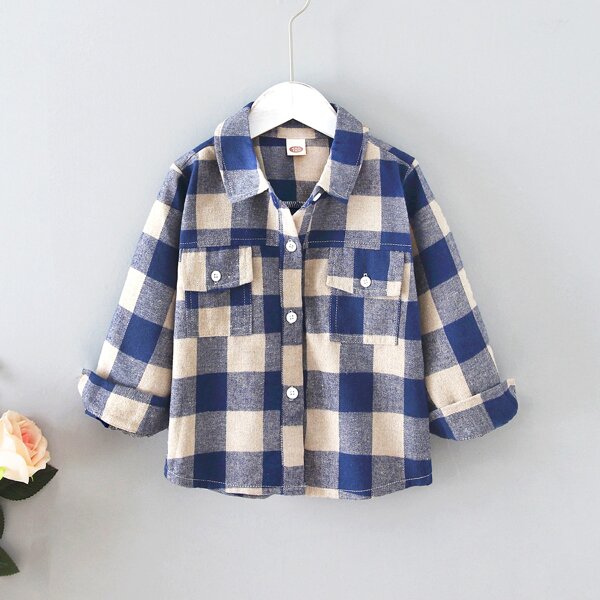 

Toddler Girls Gingham Flap Pocket Button Front Coat, Multicolor