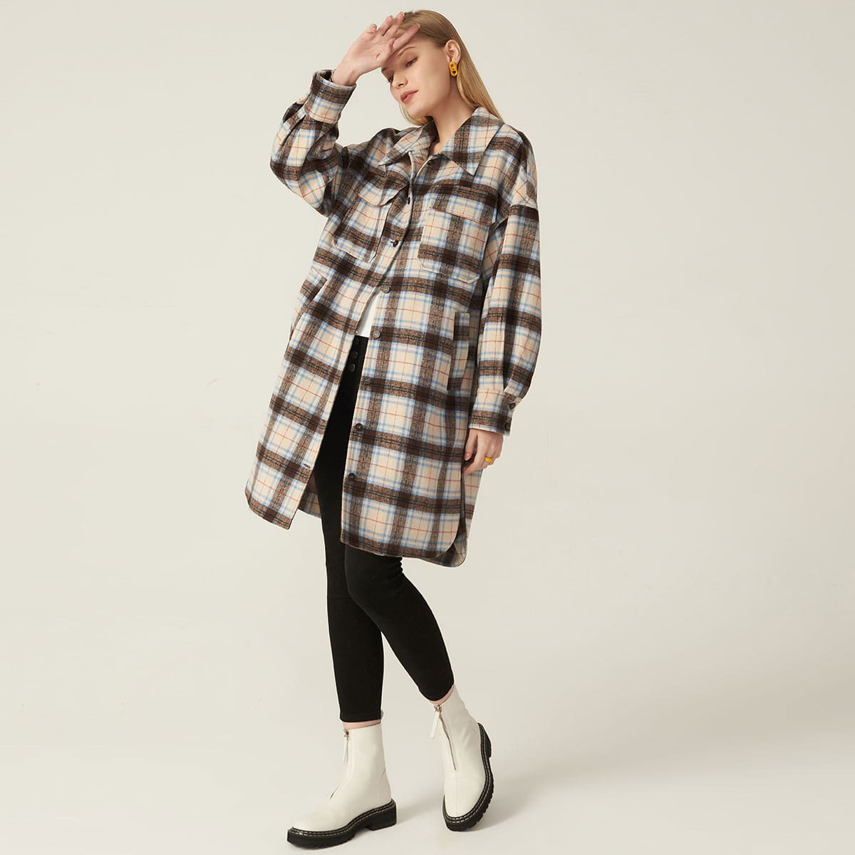 

OVERSIZED CHEST POCKET TARTAN OVERSHIRT, Multicolor