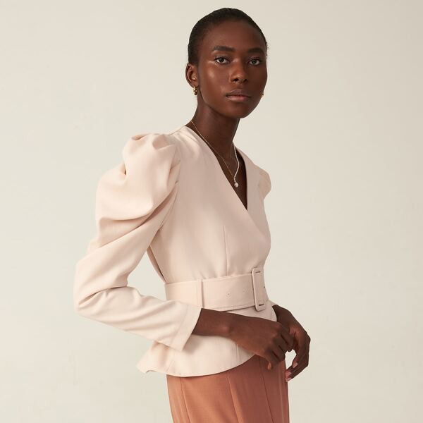 

RAYON BELTED GIGOT SLEEVE BLAZER, Apricot