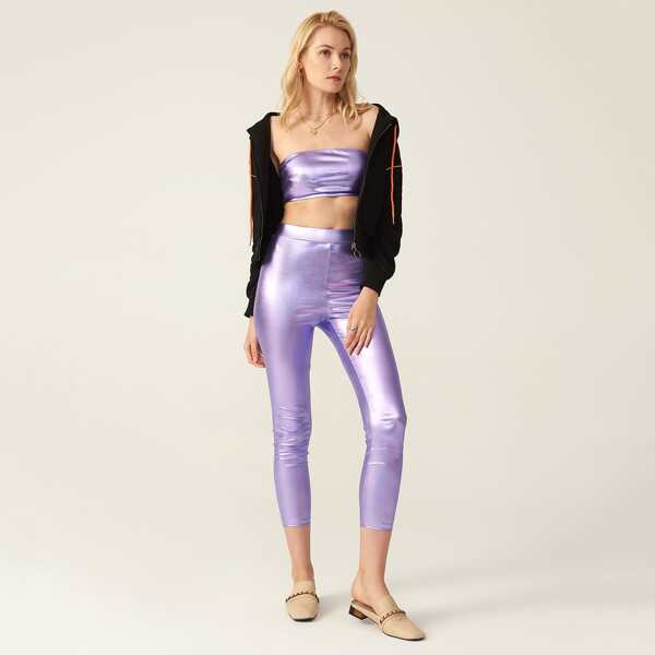 

METALLIC TUBE TOP & LEGGINGS SET, Pastel lilac purple