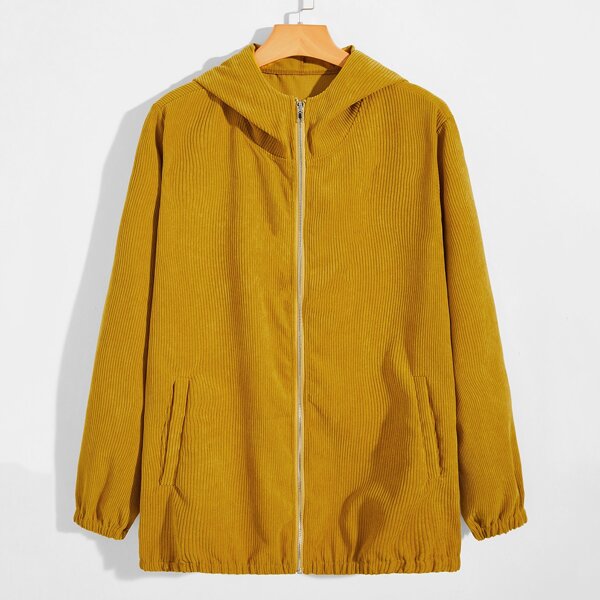 

Men Corduroy Zip Up Hooded Jacket, Mustard yellow