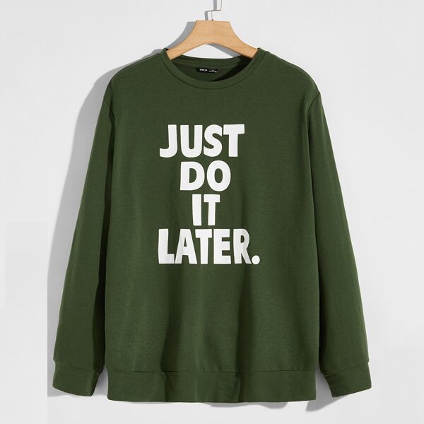

Men Slogan Graphic Pullover, Dark green