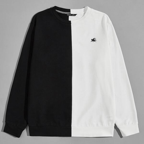 

Men Graphic Print Two Tone Pullover, Black and white