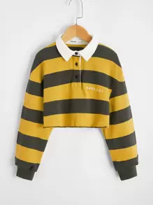 SHEIN 女孩落肩刺繡字母拼色polo襯衫 - 彩色 - 查看 1