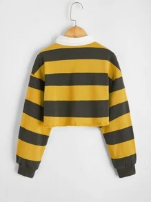 SHEIN 女孩落肩刺繡字母拼色polo襯衫 - 彩色 - 查看 2