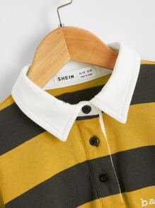 SHEIN 女孩落肩刺繡字母拼色polo襯衫 - 彩色 - 查看 4