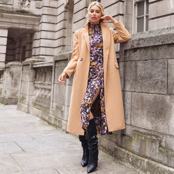 

Peak Collar Flap Detail Overcoat, Camel
