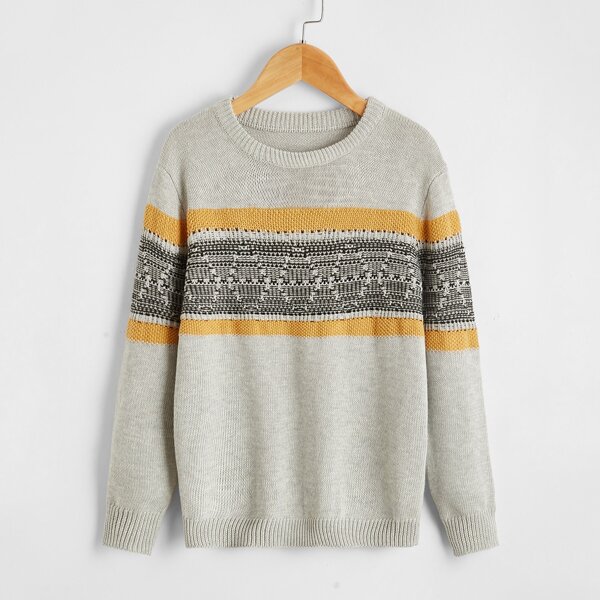 

Boys Graphic Pattern Colorblock Sweater, Light grey