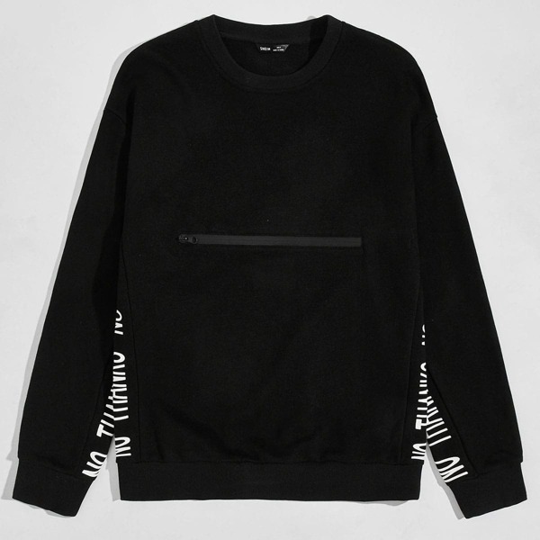 

Men Letter Graphic Zipper Detail Pullover, Black