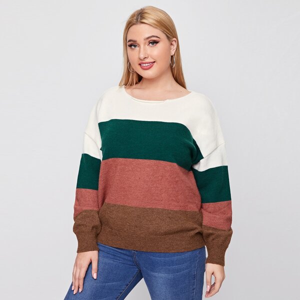 

Plus Drop Shoulder Colorblock Sweater, Multicolor