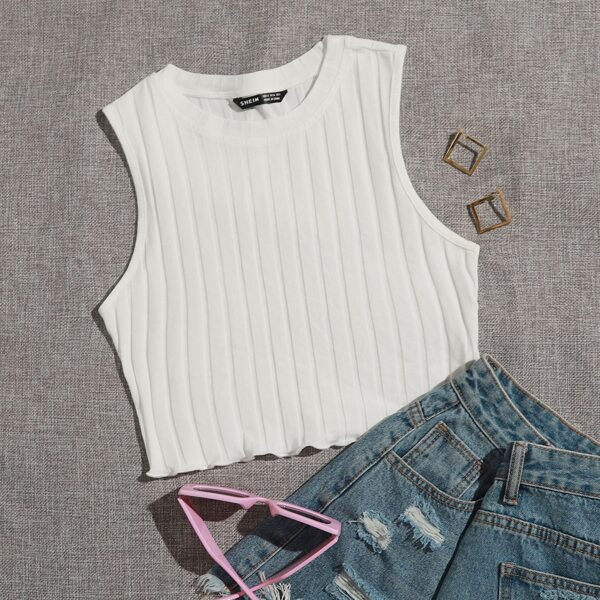 

Solid Rib Knit Tank Top, White