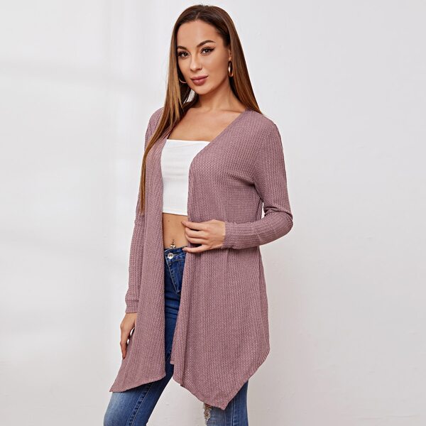 

Open Front Waffle Knit Coat, Redwood