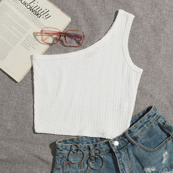 

One Shoulder Crop Top, White