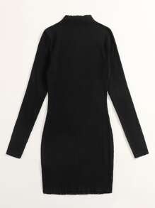 SHEIN Lettuce Trim Rib-knit Bodycon Dress - Black - View 2