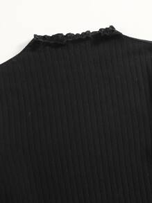 SHEIN Lettuce Trim Rib-knit Bodycon Dress - Black - View 5