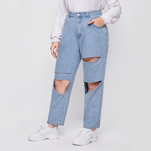 

Plus Cut Out Ripped Jeans, Light wash