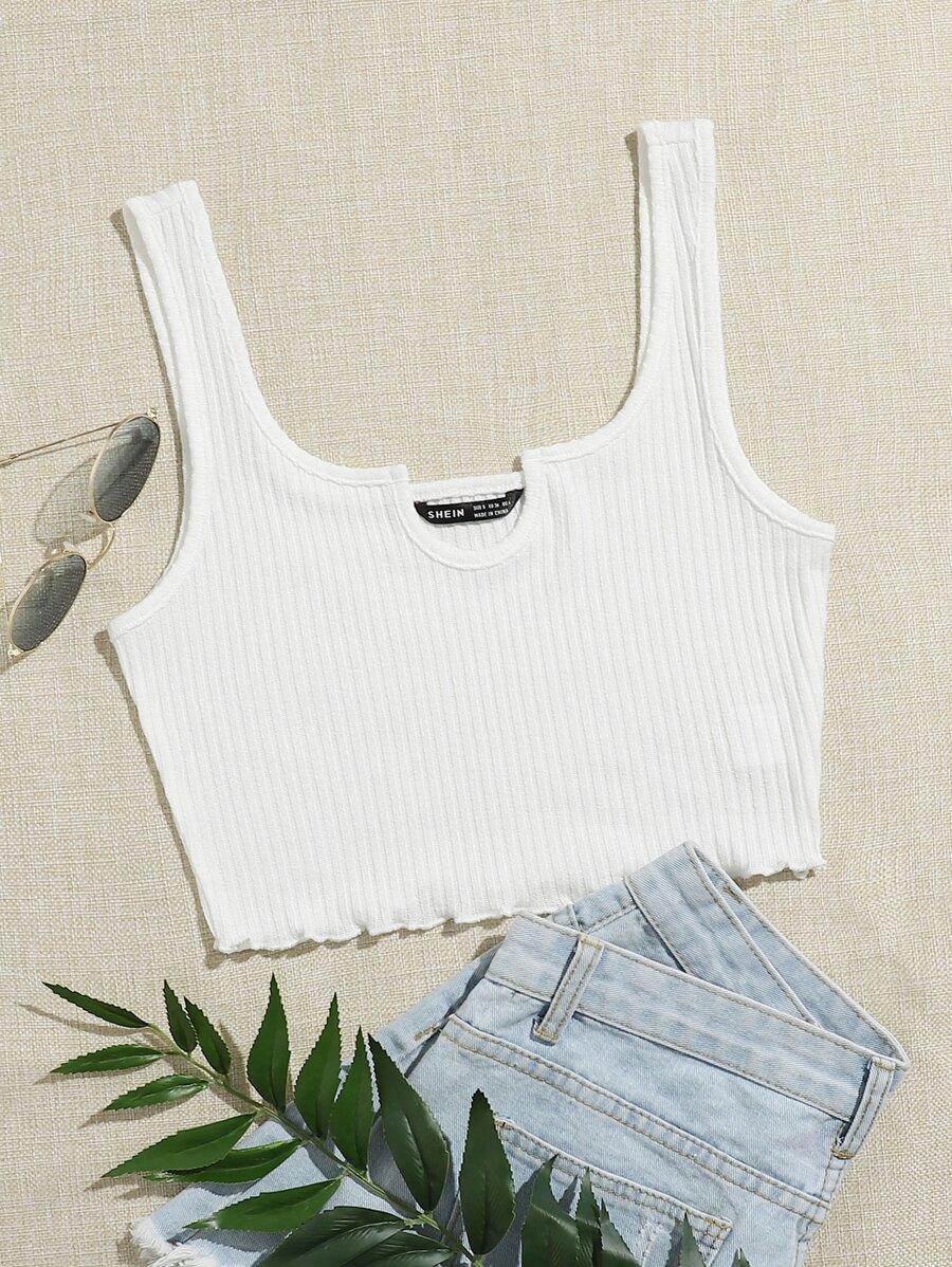 Muchica Tank top ribete en forma de lechuga tejido de canalé de cuello V
