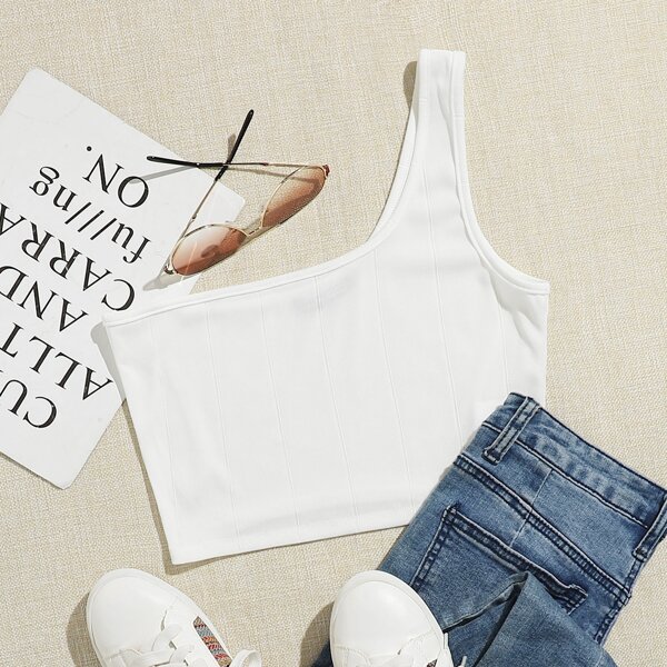 

One Shoulder Crop Top, White