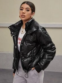 Shein leather puffer jacket clearance
