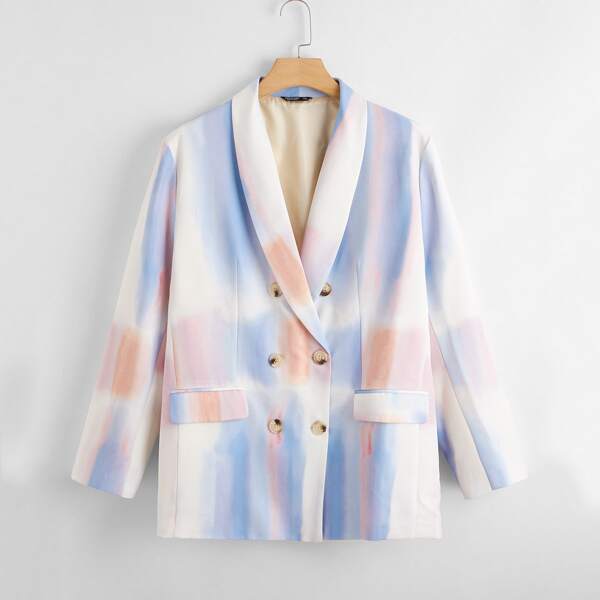 

Plus Tie Dye Double Breasted Shawl Collar Blazer, Multicolor