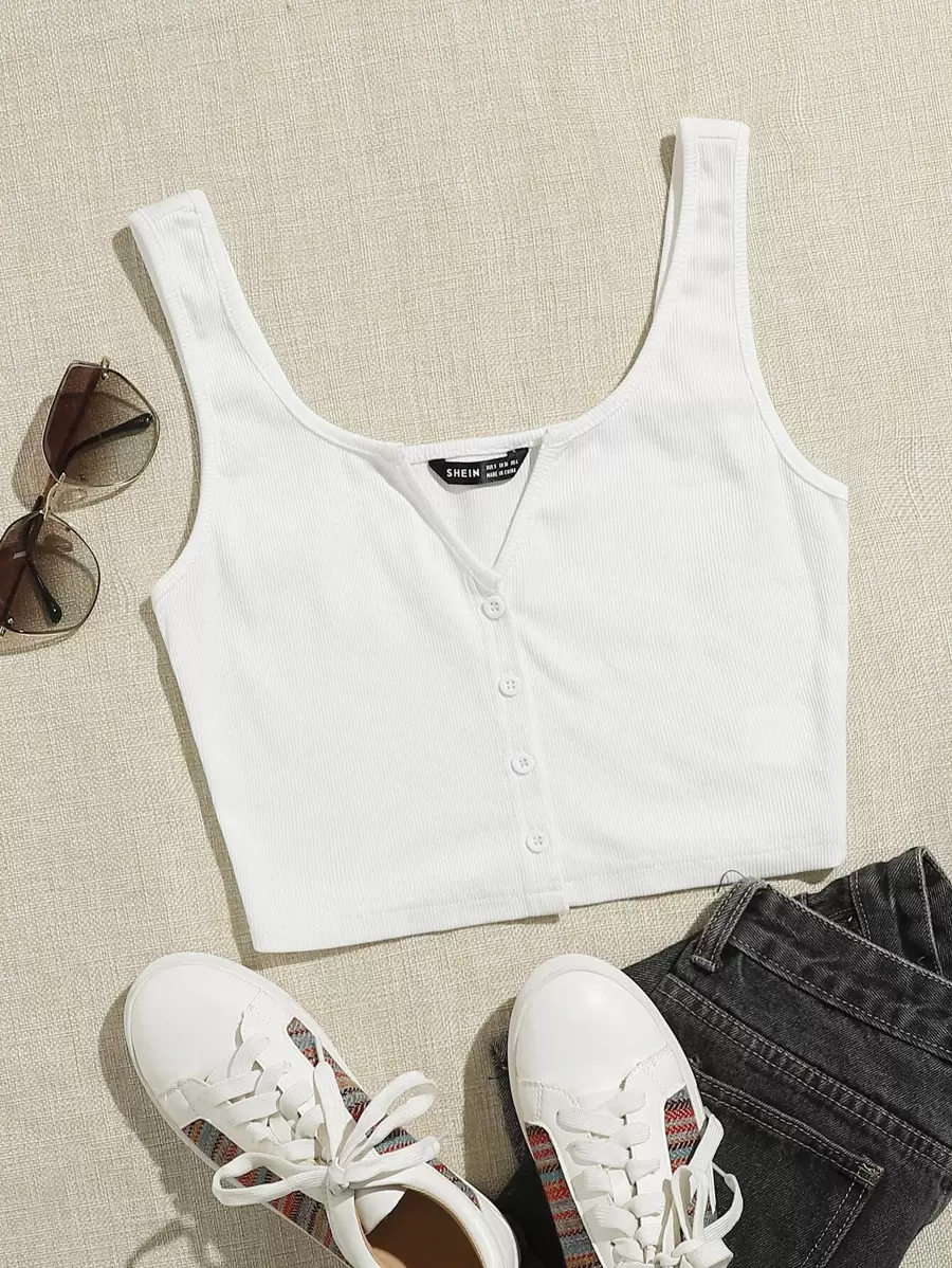 SHEIN EZwear Nút phía trước Crop Tank Top