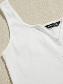 SHEIN EZwear Nút phía trước Crop Tank Top - trắng - Xem 5