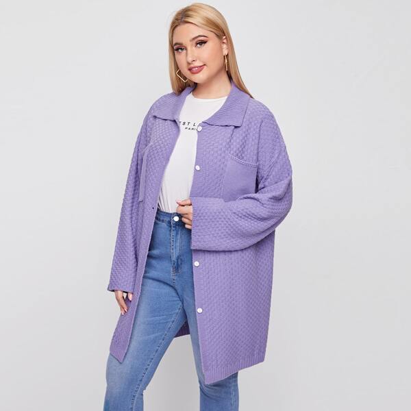 

Plus Drop Shoulder Button Front Cardigan, Violet purple