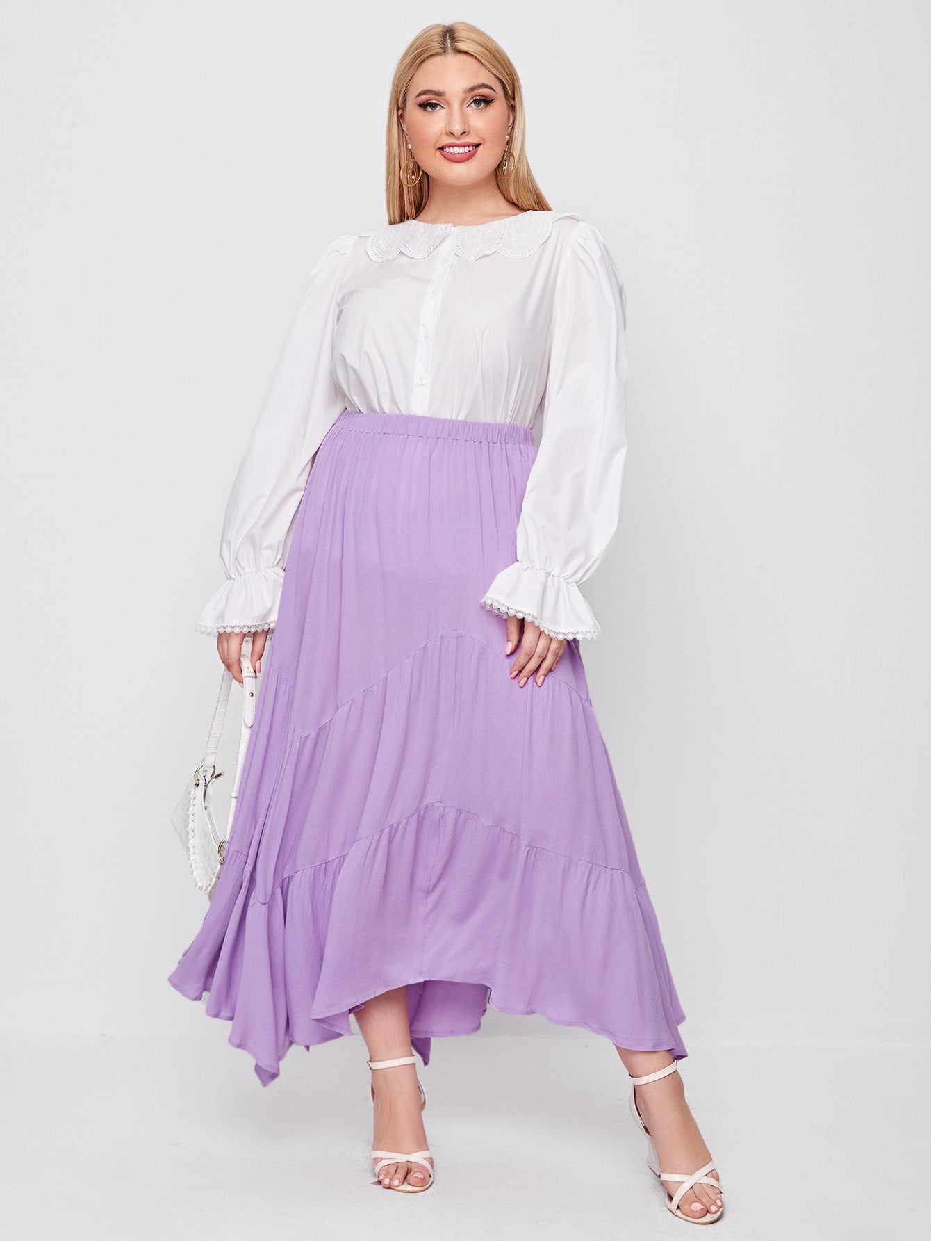 Plus Solid Ruffle Hem Skirt thumbnail