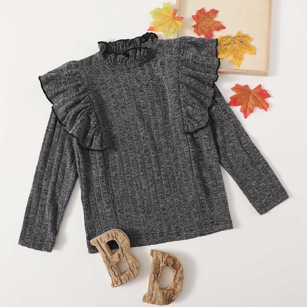

Toddler Girls Ruffle Panel Tee, Dark grey