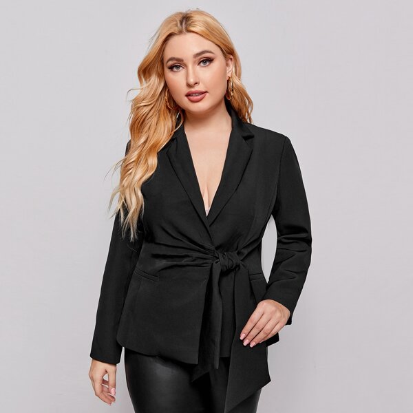 

Plus Tie Front Fitted Blazer, Black
