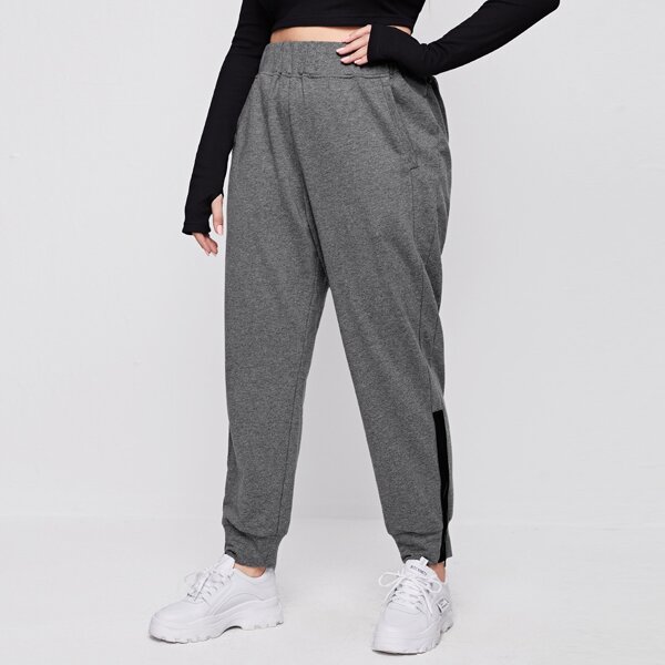 

Plus Tape Detail High Waist Sweatpants, Dark grey