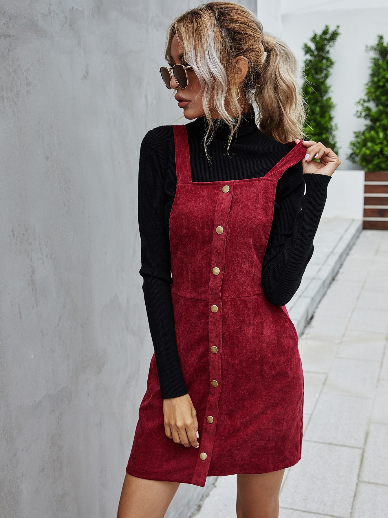 Corduroy Button Front Overall Dress thumbnail
