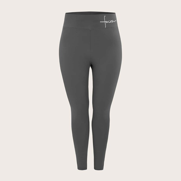 

Plus Letter Graphic Wide Waistband Leggings, Dark grey