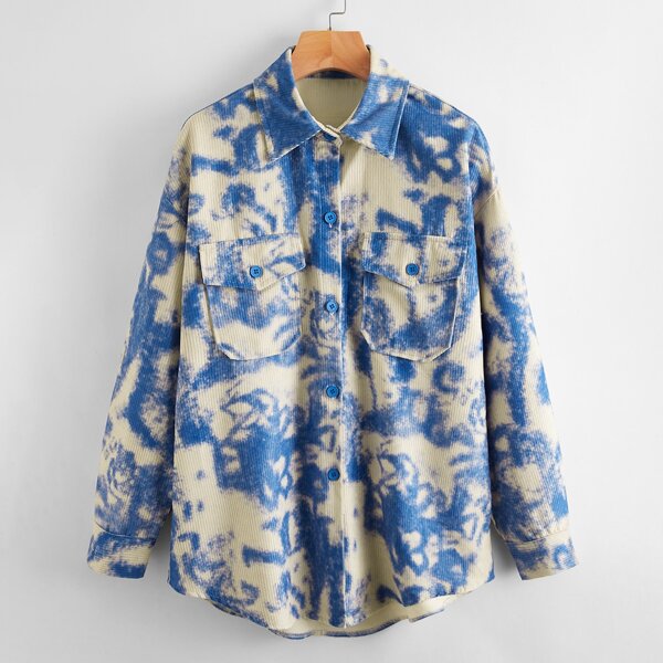 

Tie Dye Flap Pocket Corduroy Overshirt, Blue and white