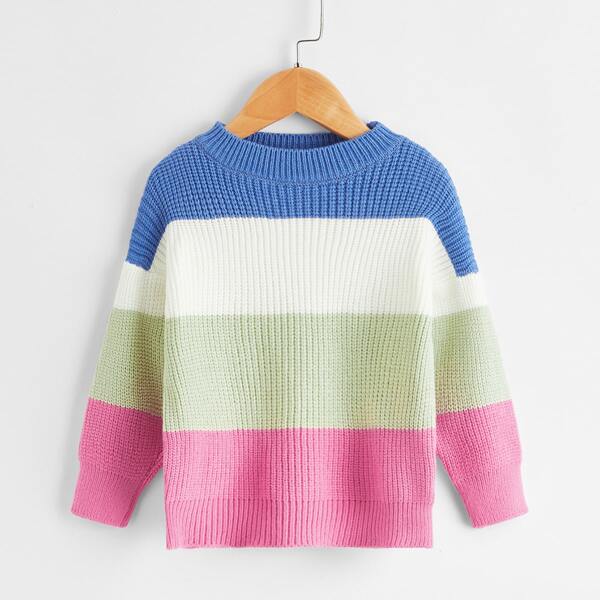 Toddler Girls Cut And Sew Drop Shoulder Sweater, Multicolor
