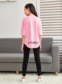 SHEIN Bộ áo và quần legging Tween Girl Letter Graphic - Nhiều màu - Xem 2