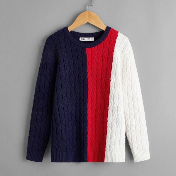 

Boys Colorblock Cable Knit Sweater, Multicolor