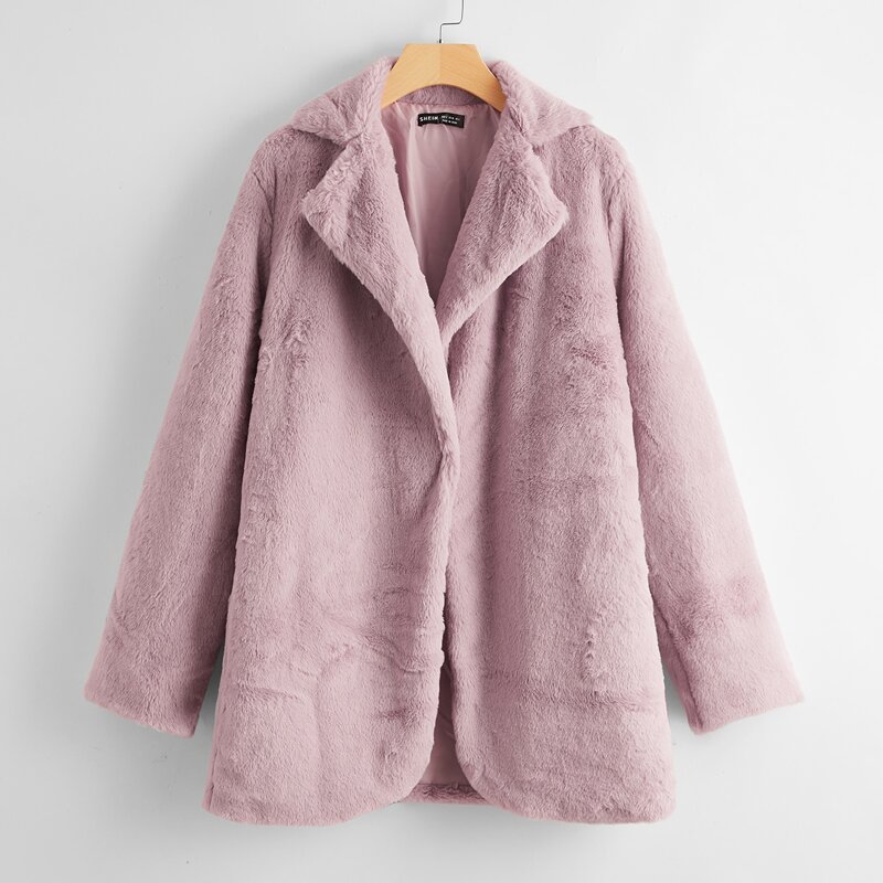 

Solid Open Front Faux Fur Coat, Pastel lilac purple