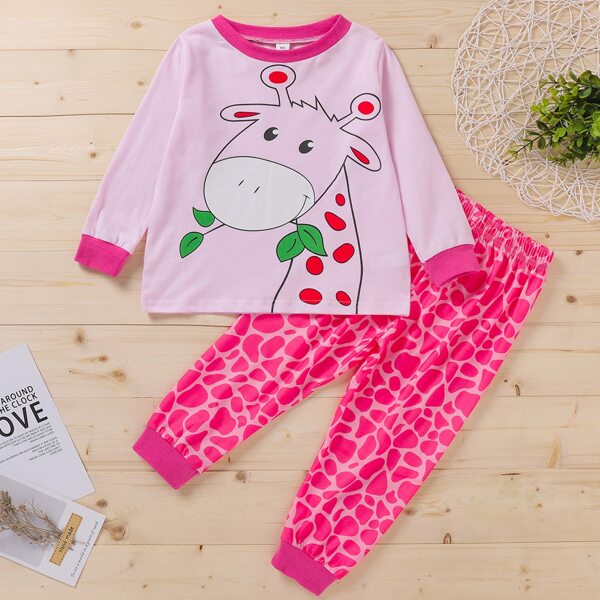Toddler Girls Giraffe Print PJ Set, Pink