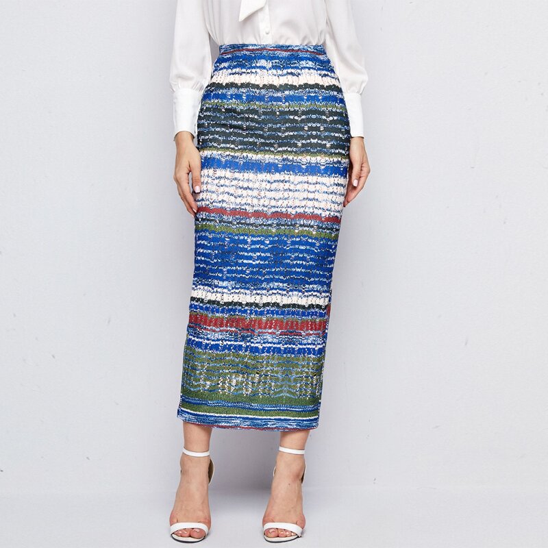 

High Waist Split Hem Skirt, Multicolor