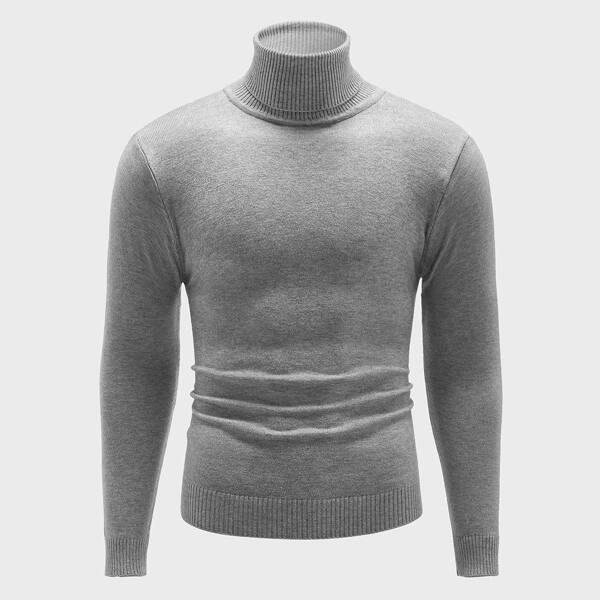 

Men Turtleneck Solid Sweater, Light grey