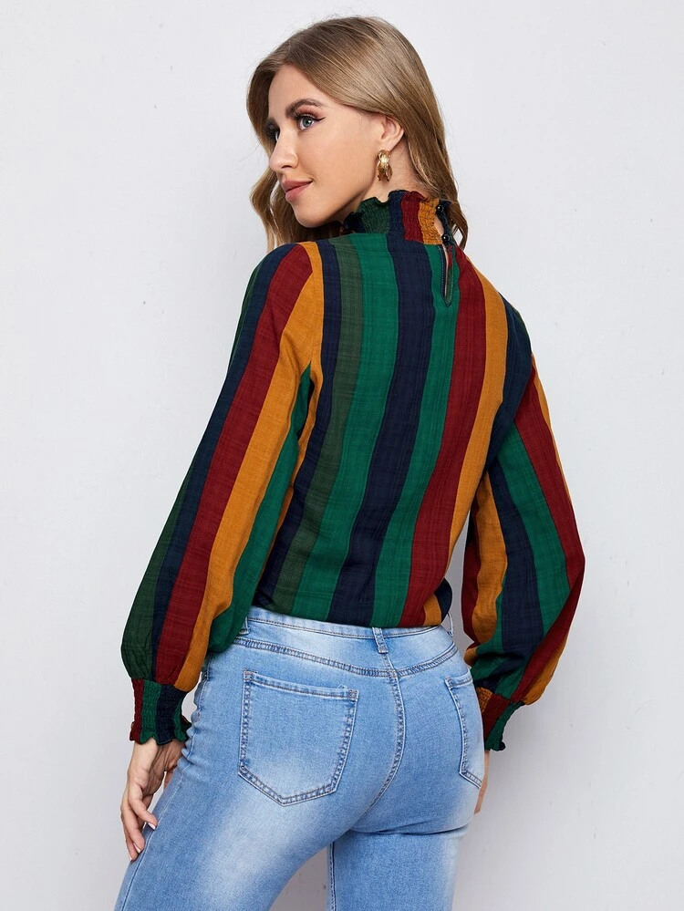 Lettuce Shirred Trim Knot Front Colorblock Top