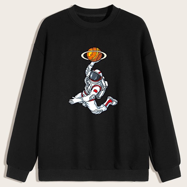 

Men Astronaut Print Drop Shoulder Sweatshirt, Black