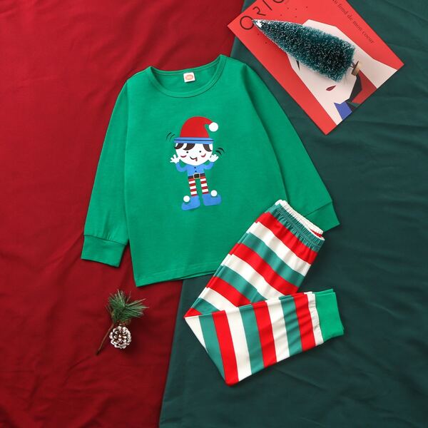 

Toddler Boys Cartoon & Striped Print PJ Set, Multicolor
