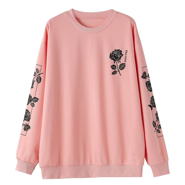 

Men Flower And Letter Graphic Sweatshirt, Coral pink
