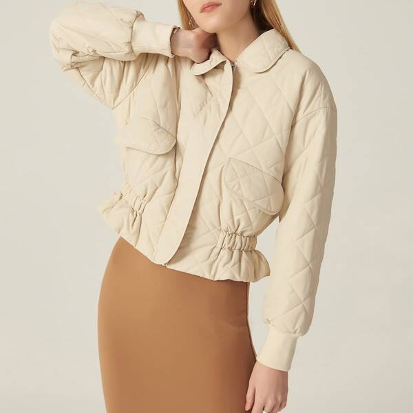 

TEXTURED DROP SHOULDER PADDED JACKET, Beige