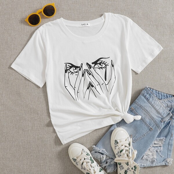 

Figure Print Round Neck Tee, White